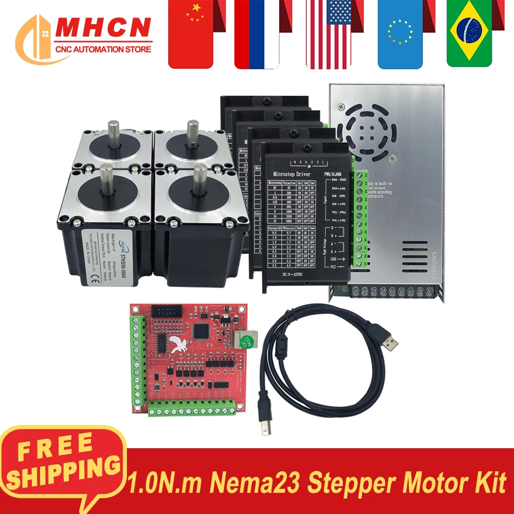 4 축 Nema23 스텝퍼 모터 키트, 1Nm 엔진 4 개, TB6600 마이크로스텝 드..