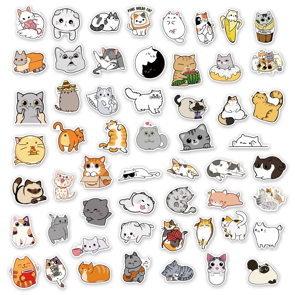50PCS Cartoon Cute Cat Animal Personality Graffiti Creative Sticker Toy Skateboard Guitar  Computer Refrigerator Desk Decoration 6