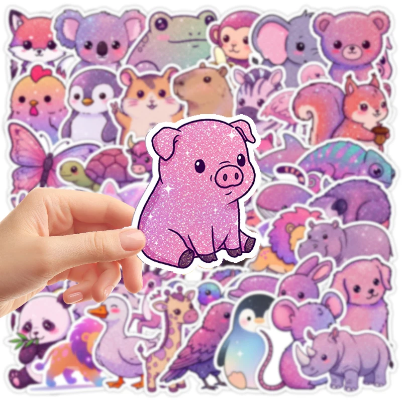 50PCS Cute Style Shiny Animals Graffiti Stickers DIY Decoration Notebook Phone Guitar Skateboard Kawaii Decals Kids Toys Gift
