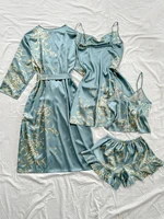 Summer irregular cherry print comfortable bathrobe and halter shorts sexy women's pajama four-piece set - Image 4