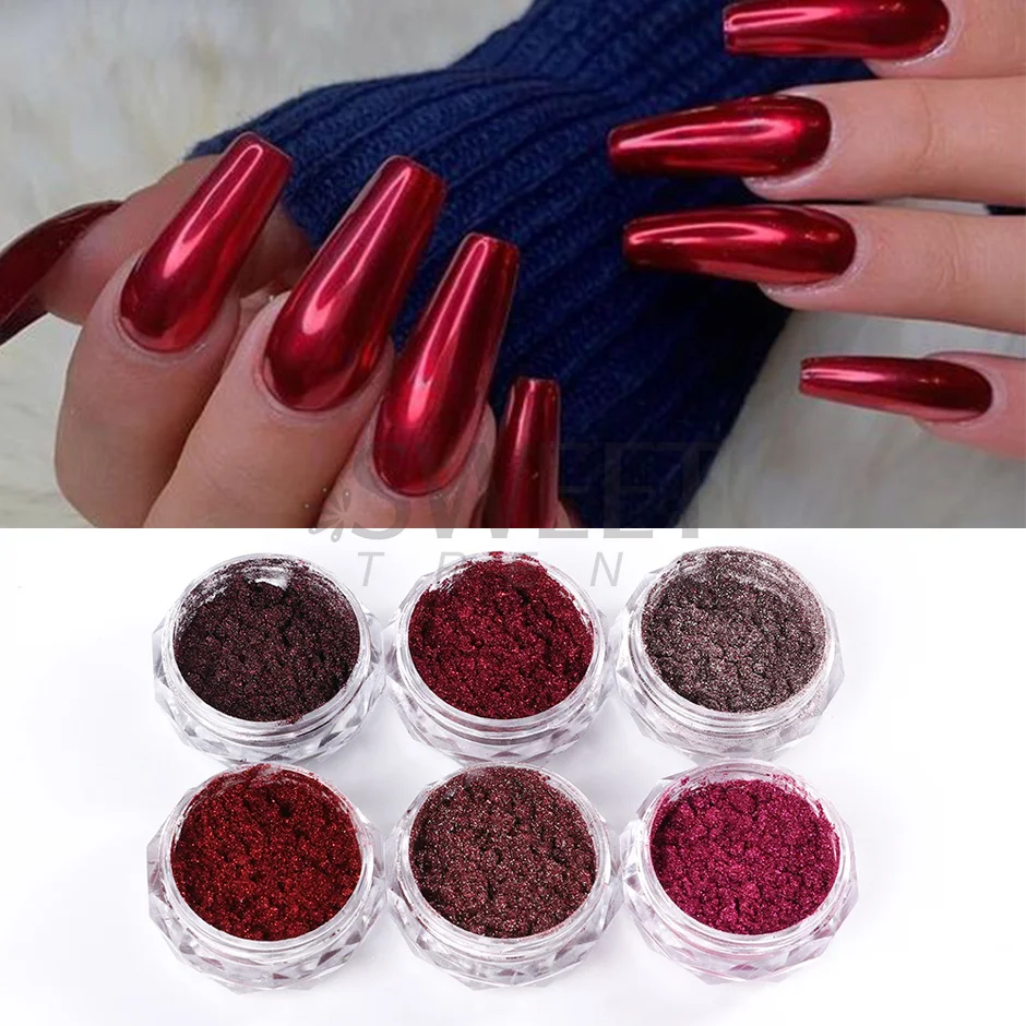 Nail Art Red Mirror Powder With Holographic Shimmer Effect, Fine Metal  Pigment Suitable For Home & Salon Nail Art Diy Decoration | SHEIN USA