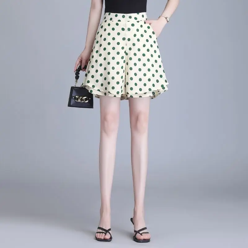 Casual Korean Polka Dot Chiffon Shorts Women's Clothing Summer New Loose Elastic High Waist Printed Fashion Shorts for Female