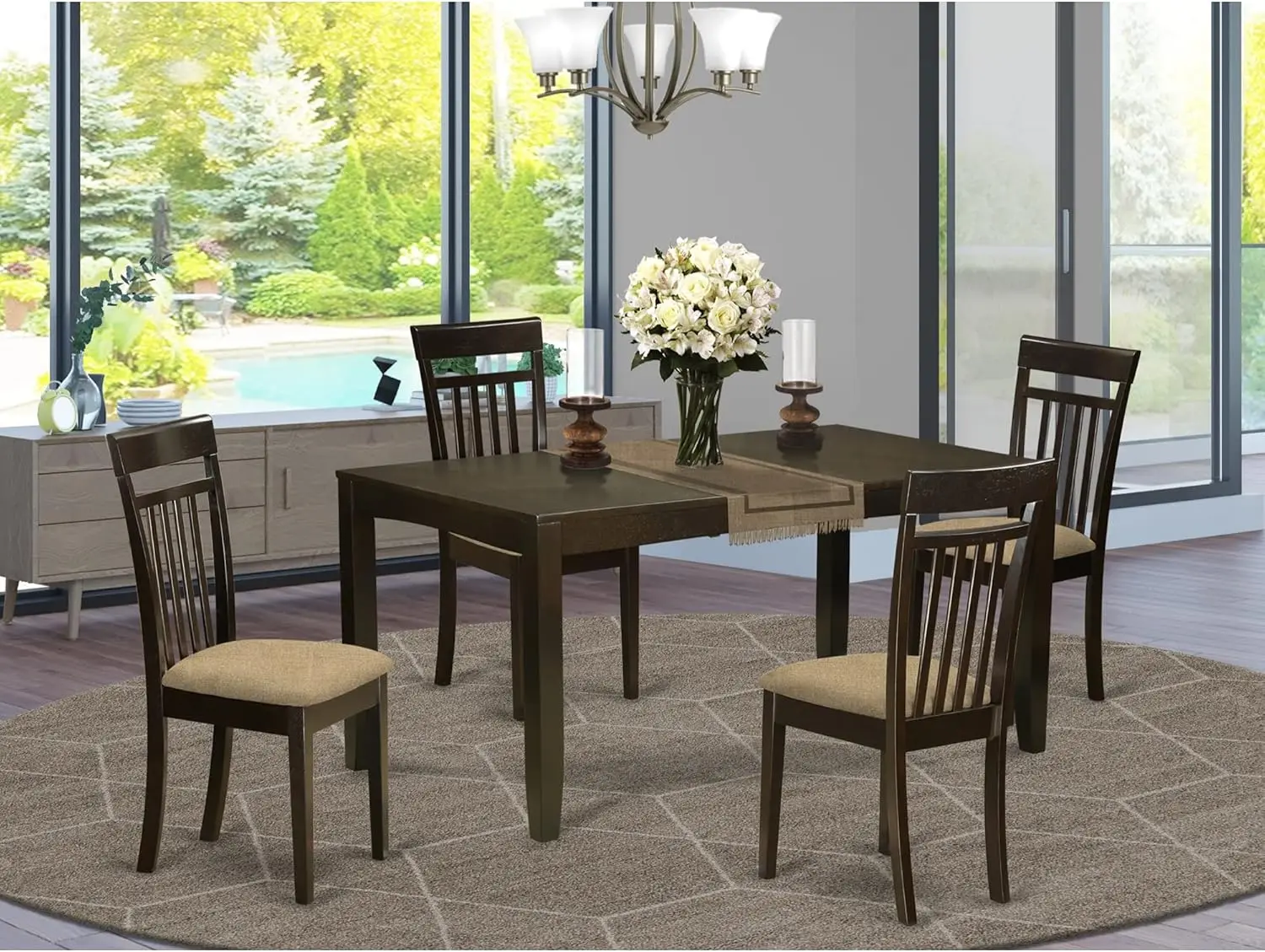 LYCA5-CAP-C Lynfield 5 Piece Modern Dining Set Includes a Rectangle Wooden Table with Butterfly Leaf and 4 Linen Fabric 3