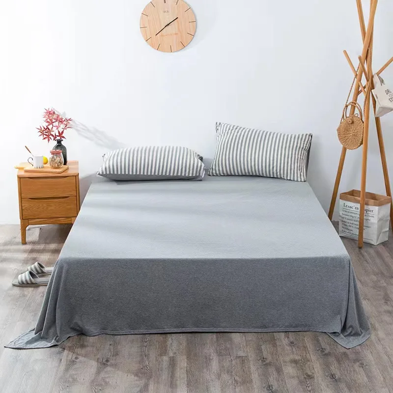 100% Cotton Yarn-dyed Jersey Fabric Fitted Sheet With Elastic Around Mattress Protect Super Soft Flat Sheet Straight Corner 5