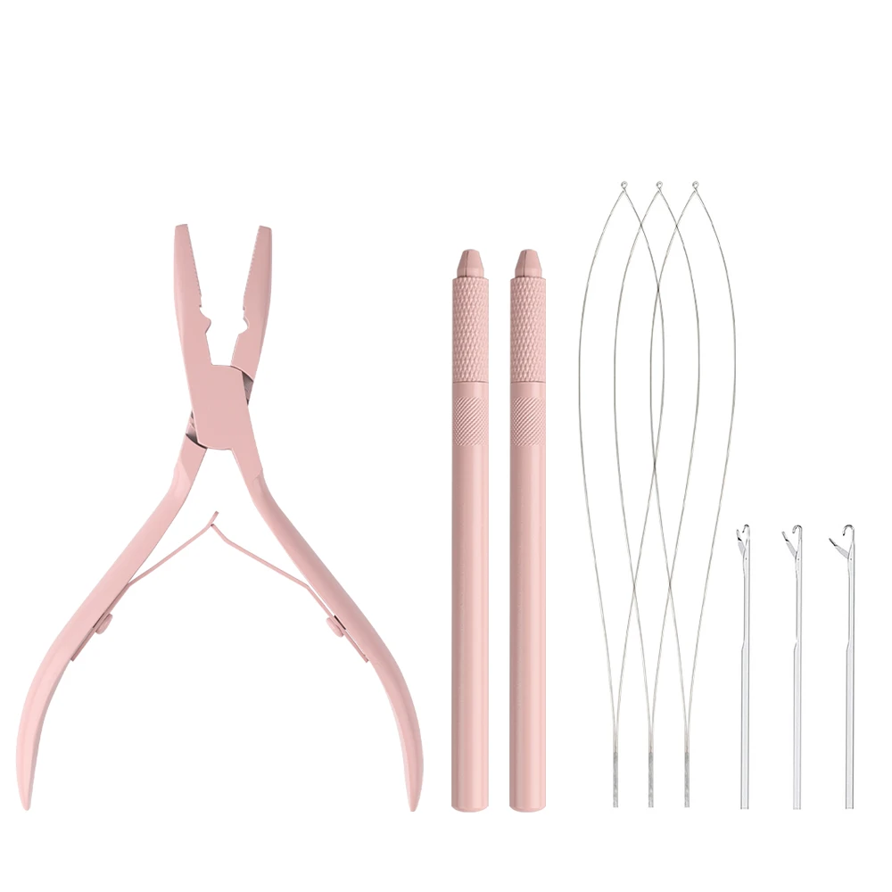 Hair Extension Tool Kit Microlink Pliers for Feathers Extensions Loop Tools Hair Threader Pulling Needle Micro Link Beads Closer