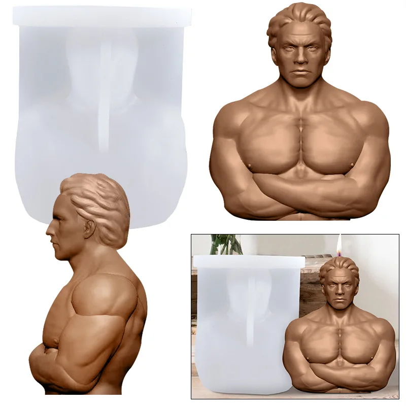 3D Strong Muscle Male Body Silicone Mold Resin Wax Melt Soap Clay DIY Candle Molds for Making силиконовые формы |