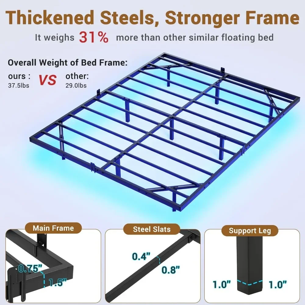 Floating Bed Frame Full Size with LED Lights, Metal Platform Full Bed, No Box Spring Needed, Easy to Assemble (Full) 5