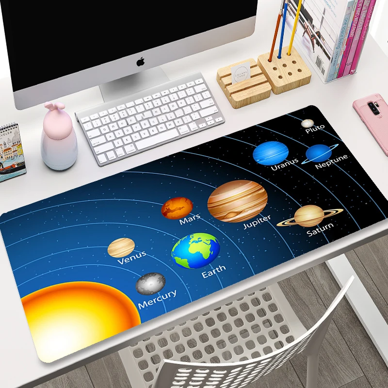 Space Mat Mechanical Keyboard Spacecraft XXL Mouse Pad Anime Accessories Gamer Mousepad Black Desk Mat Solar System Personalized