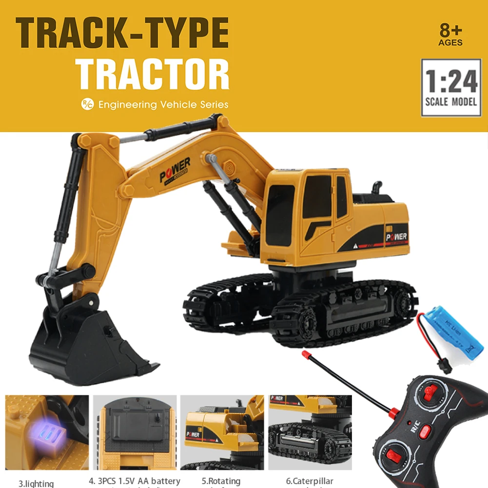 1:24 9CH Diecast Model Alloy RC Excavator Bulldozer Toys Remote Control Engineering Car Remote Control Tractor Electric Car Kid fast remote control cars RC Cars