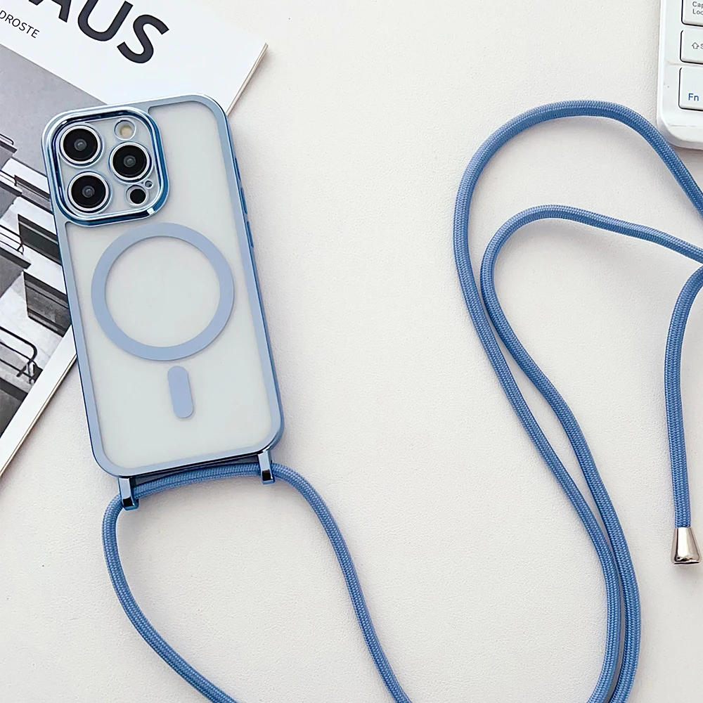 Elegant Magnetic Crossbody Lanyard with Plated Clear Wireless Charging Cover