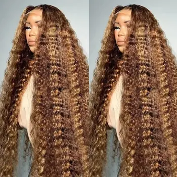 250% Density Highlight Colored 13x4 Lace Frontal Human Hair Wig Brazilian 4/27 Deep Wave Human Hair Wigs For Women Pre Plucked 1