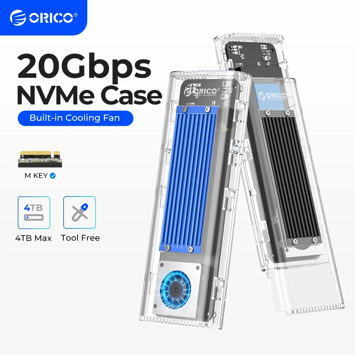Orico-nvme Gabinete Ssd com Ventoinha Usb 3.2 Gen 2×2 Ferramenta Adaptador Pcie Nvme Livre 4tb para Pcie m Key 20gbps