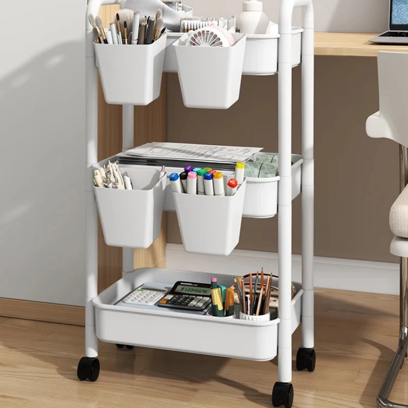 Mobile Storage Rack Household Multi-Tier Organizer Cart Plastic Bookshelf for Vegetable Basket and Gap Storage Solution