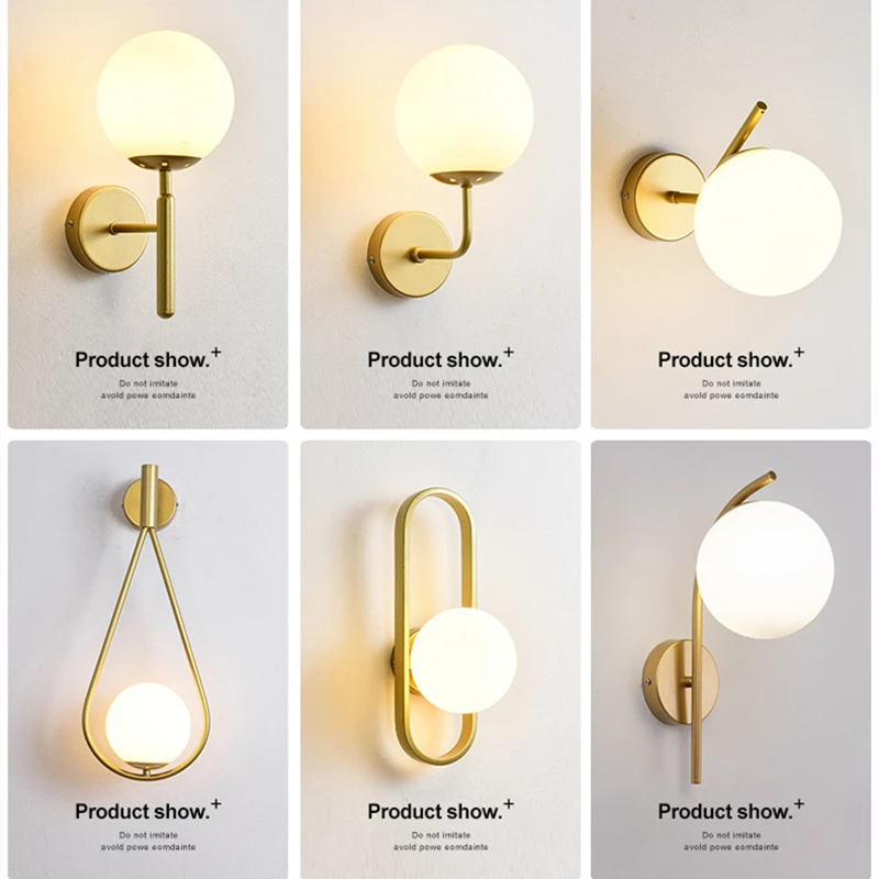 

Wall lamp, glass lampshade, bedroom bedside lamp, new golden living room background wall lamp, staircase corridor balcony lamp
