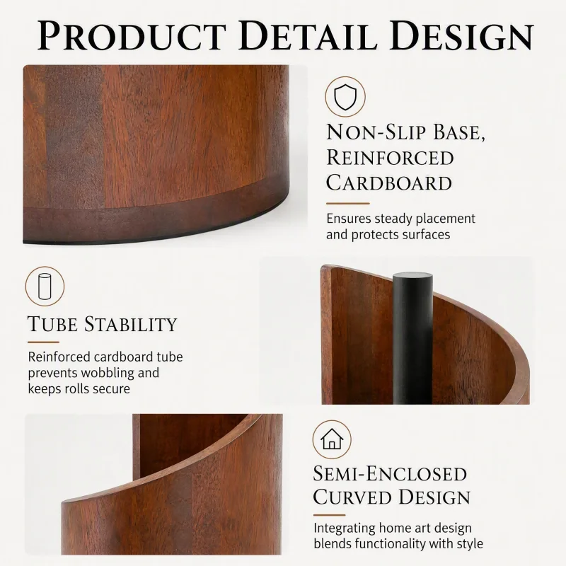 Mountain-Shaped Wooden Paper Towel Holder, Solid Wood Kitchen Roll - Image 3