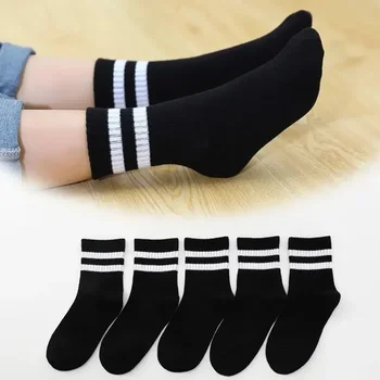 5 Pairs/ Pure Colour Soft Breathable Cotton Kids School Socks Girls Boys Casual Grey Black White Sports Children's Socks 1