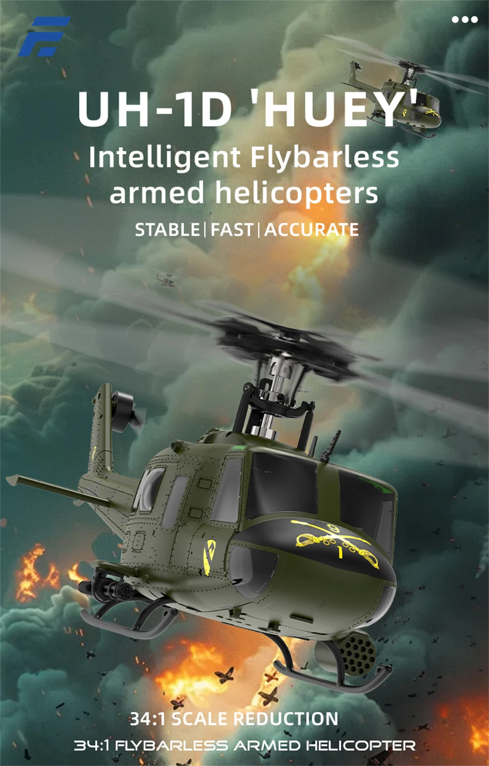 Eachine E190 1:34 UH-1 HUEY Scale 2.4G 6CH GPS Altitude Hold
