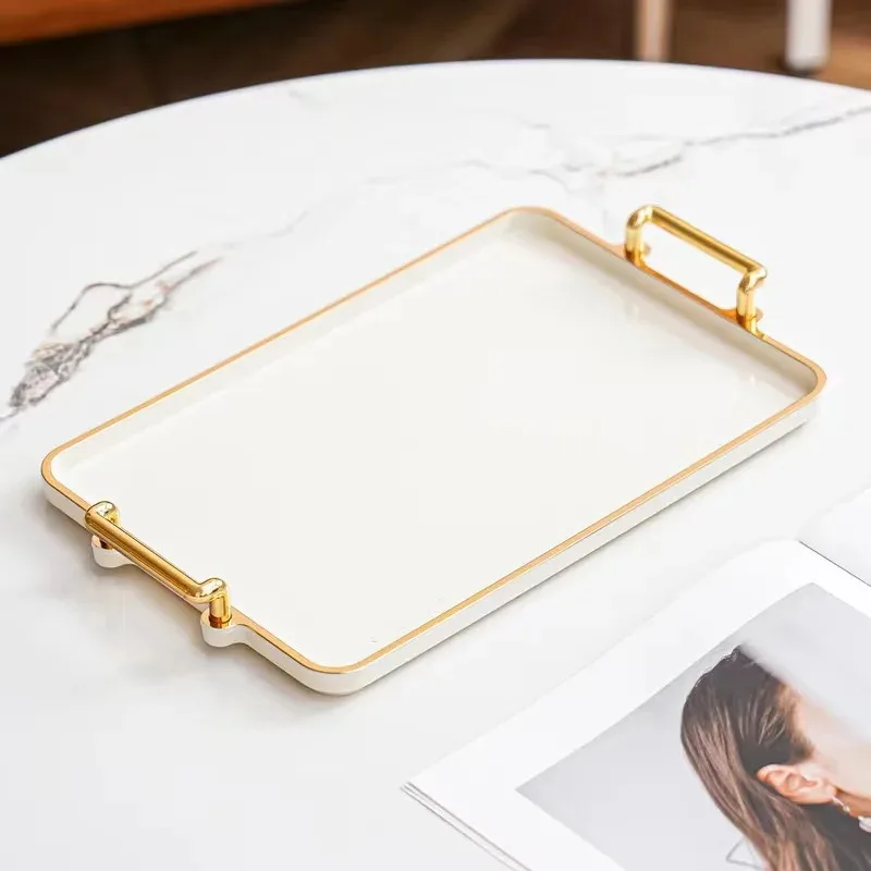 Wooden Serving Tray Tea Tray Light luxury tray household rectangular cosmetics storage tray living room water cup storage hotel apartment