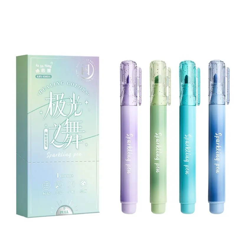 소프트 팁 형광펜, 초등학생을 위한 독창적인 디자인, 반짝이 형광 문구 용품
