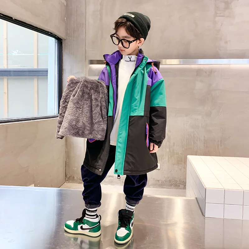 

Teen Boys Clothes Winter Fashion New Outerwear Hooded Tops Detachable Parka Children's Thickened Warm Windbreaker 8 10 12 14 Yrs