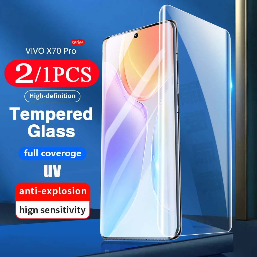 

2/1Pcs 9D UV Tempered glass For vivo x70 x60 x60T pro plus X60S cover protective film x50 pro phone screen protector smartphone