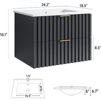 24 Inch Bathroom Vanity with Sink Combo, Floating Bathroom Vanity with 2 Fluted Drawer, Modern Wall Mount Bathroom Cabinet 2