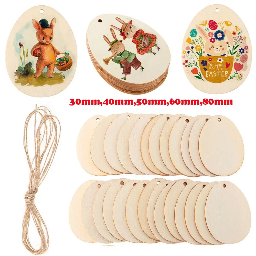 Wood Easter Ornaments Natural Graffiti Hanging Decorations