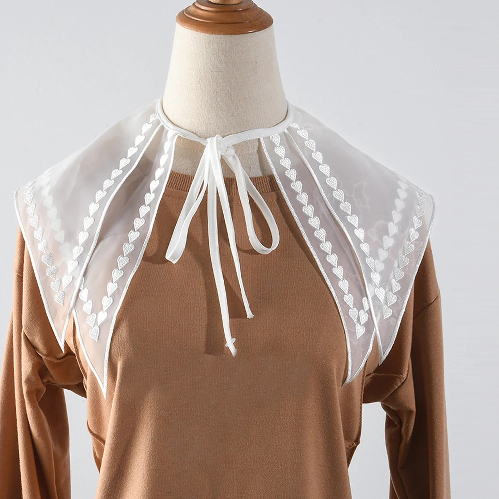Girl Embroidered Lace Neck Collar White Chiffon Fake Collar  Vintage Palace Style Sweet Bow Tie False Collar Women Doll Collar