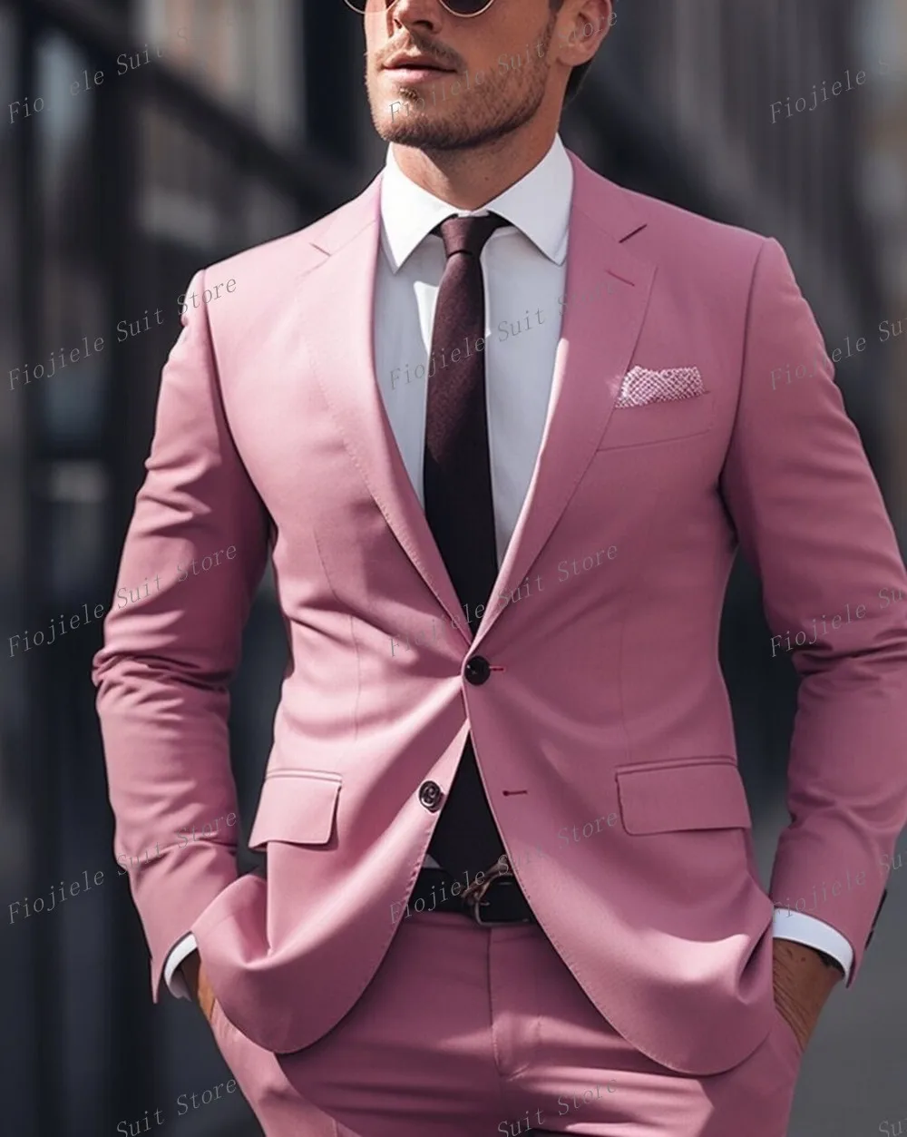 

Men Pink Business Suit Groom Groomsman Tuxedos Wedding Party Mint Color Formal Occasion 2 Piece Set Jacket Pants