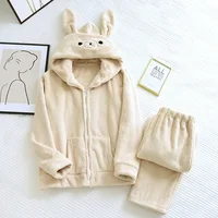 New couple autumn and winter pajamas long-sleeved trousers flannel cute cartoon thick warm men and women home service suit sleep - Image 2