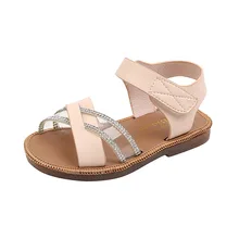 

Kids Girls Rhinestone Sandals 2022 Summer New Children Soft Breathable Korean Classic Princess Open-toe Children Beach Shoe Cute