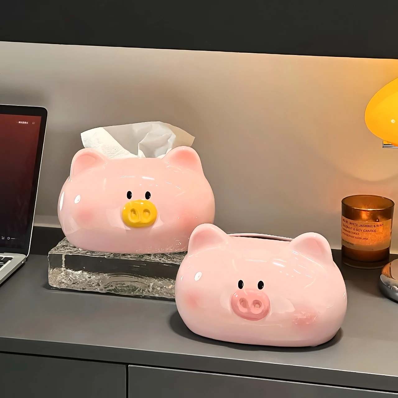 Creative Ceramic Cute Pig Shaped Tissue Box, Light Luxury Napkin Box, Home Living Room Bedroom Hotel Tea Coffee Table Decor, 1Pc