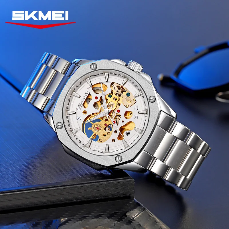SKMEI 9378 Fashion Retro Men's Automatic Mechanical Watch Hollow Skeleton Dial Waterproof Luxury Business Watch Reloj Hombre - 4