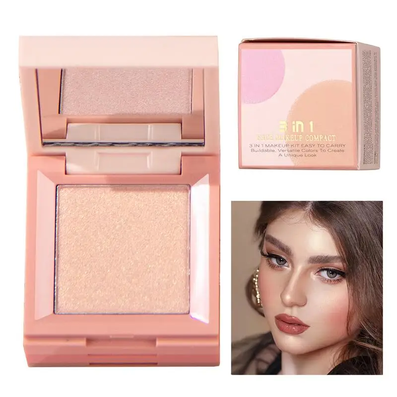 NEW 3 In 1 Highlighter Powder Palette Contour Bronzer Glitter Face Long-Lasting Shimmer Eyeshadow Cosmetic Korean Pearl Makeup 3