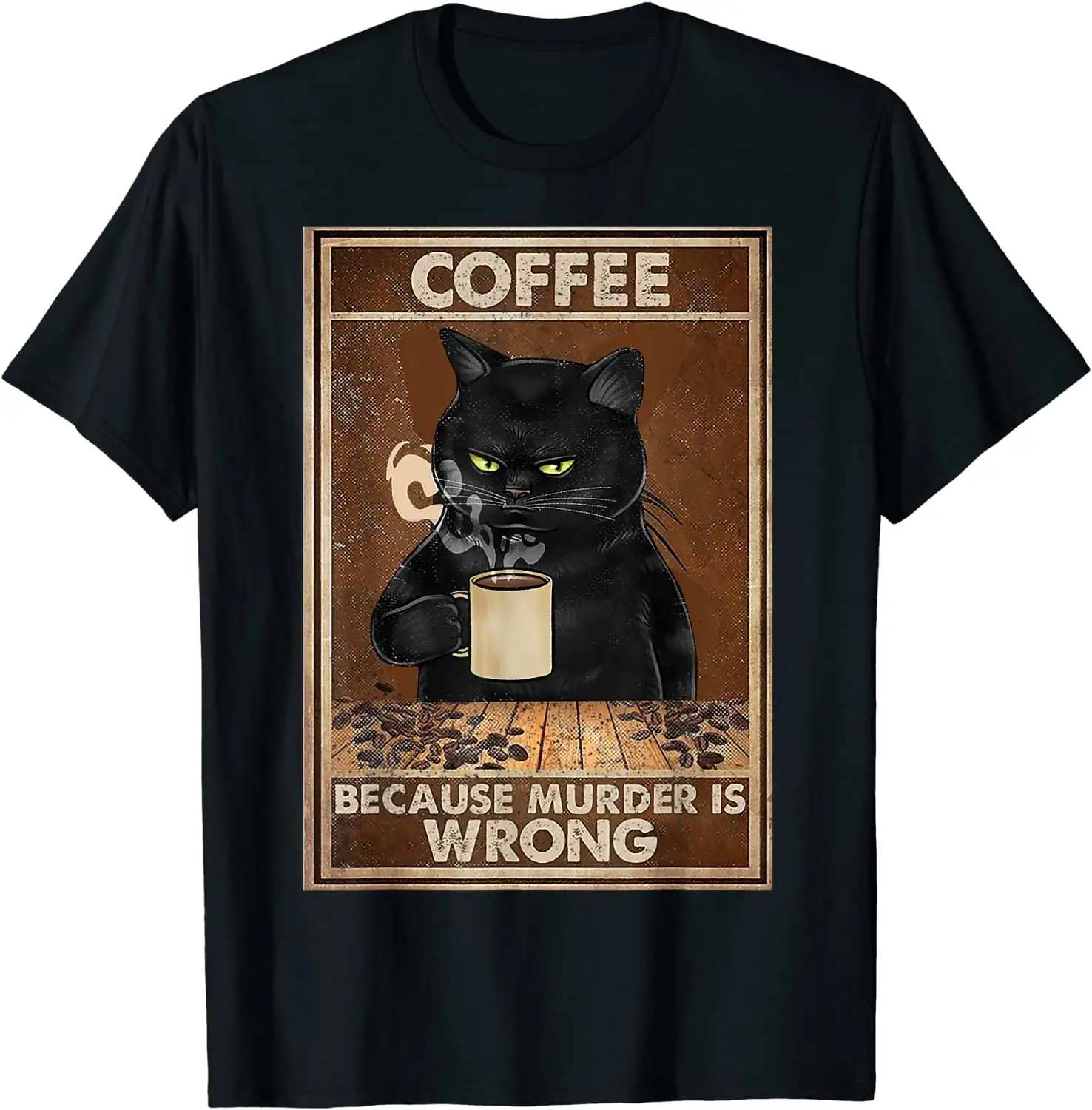 Black Cat Coffee Humor Oversized Cotton T-Shirt