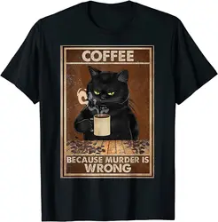 Black Cat Coffee Humor Oversized Cotton T - Shirt - XXXL (Black)