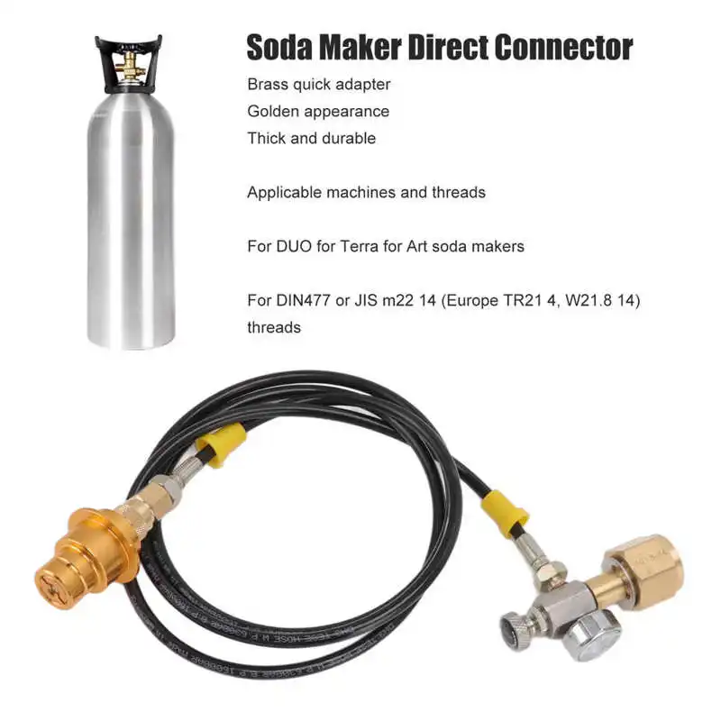 New Soda Maker Adapter Hose Kit 1.5m Black Hose with Gold Male Adapter Pressure Gauge W21.8 14 for for Terra Art beer