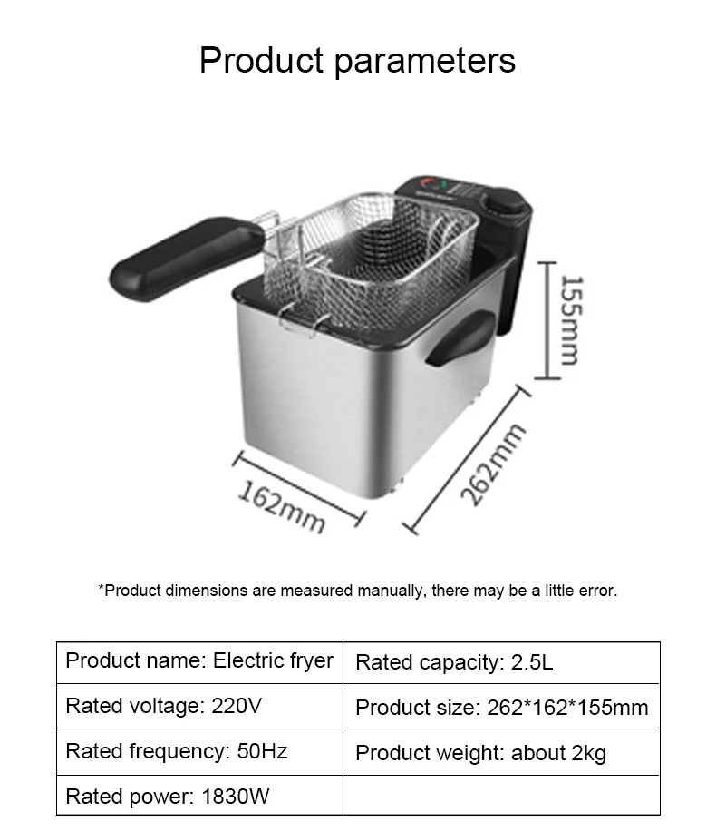 DMWD 2.5L Electric Oil Fryer Stainless Steel Commercial Household Fried Chips Frying Pot Oven Pan French Fries Grill Machine 6