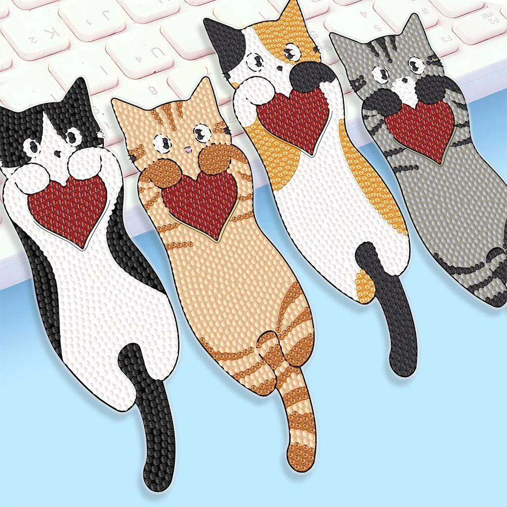 4Pcs Cat Paw DIY Bookmarks Diamond Painting Kits Diamond Painting Bookmark Making Kit Art Bookmark for Adults Beginners