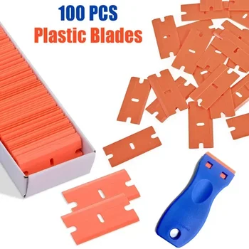 100 Pieces Two Cutting Plastic Razor Blade 1pcs Label Clean Razor Glue Remover Window Glass Clean Scraper Car Wrap Sticker Squee 1