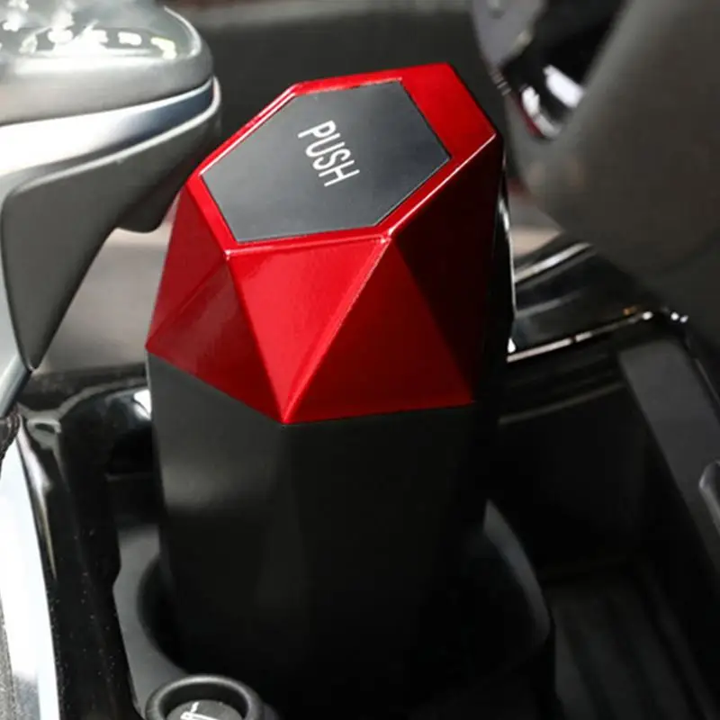 Car Trash Can With Lid Diamond Design Auto Trash Bin Portable Garbage Holder Push Type Trashbin Storage Bucket For Car Interior