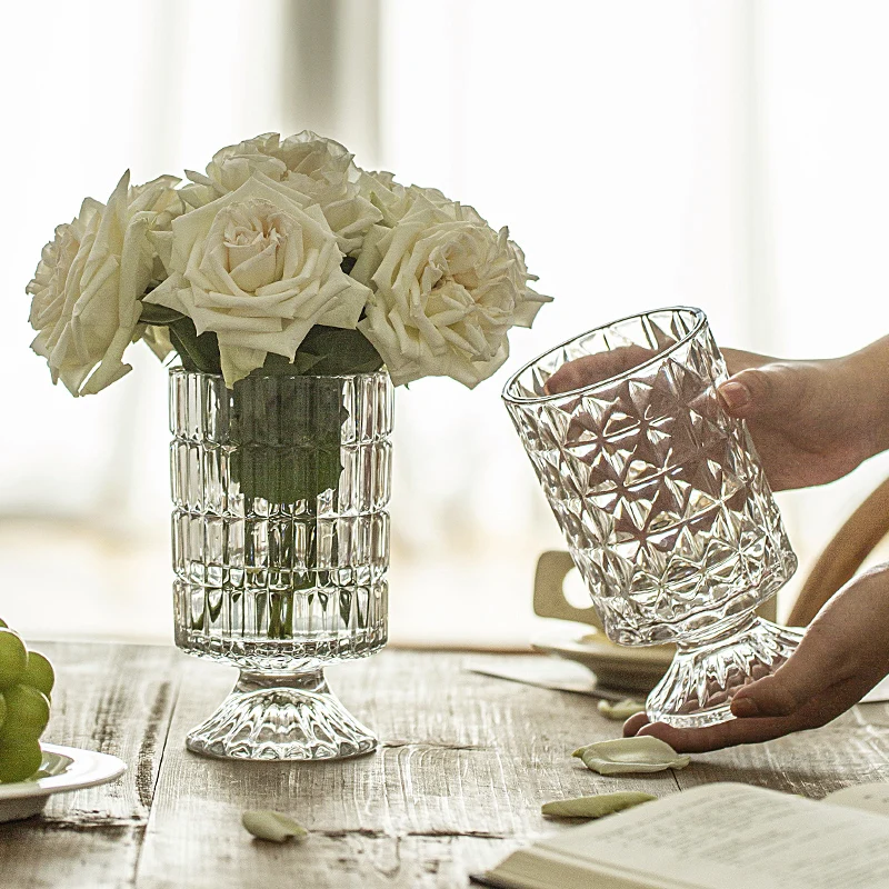 Vidro Em Relevo Vaso De Cristal, Arranjo De Flores, Vermelho Líquido, Francês, Alta Qualidade, Água, Rosa, Decoração De Mesa, Sala De Estar