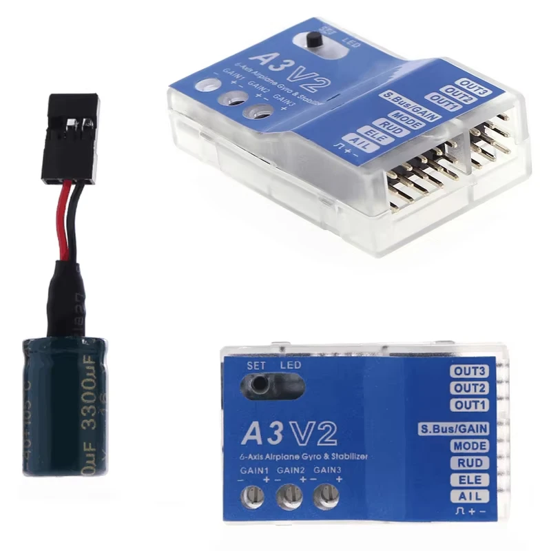 Gyroscope stabilisateur pour drone RC installé sur une carte de contrôle de vol, avec des fils colorés pour une intégration facile.