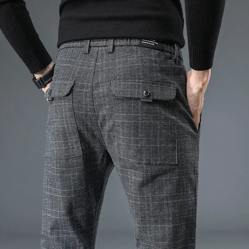 Pantalones azules de oficina para trabajo para hombres, pantalones ajustados con diseño de rayas para hombre, pantalones formales coreanos, reseñas de muchos pantalones chinos de lujo para hombre, tel