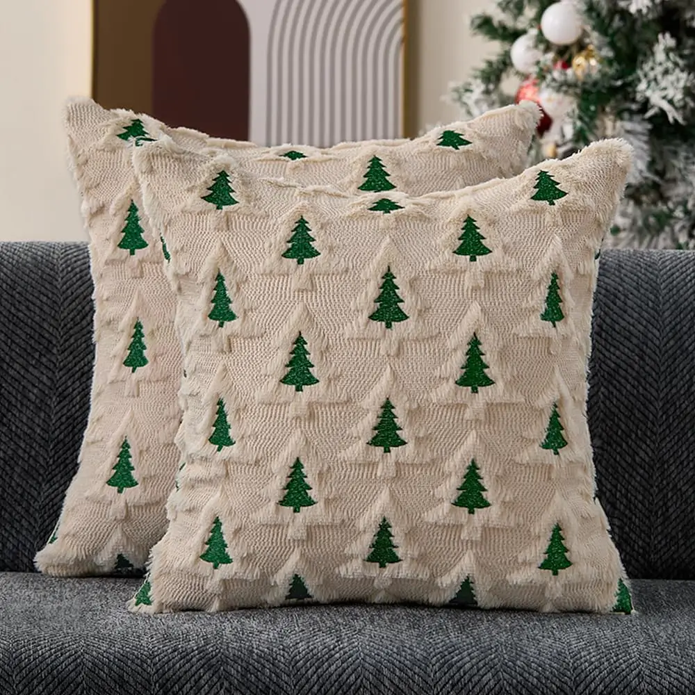 Green Christmas Throw Pillow Cover Image 3
