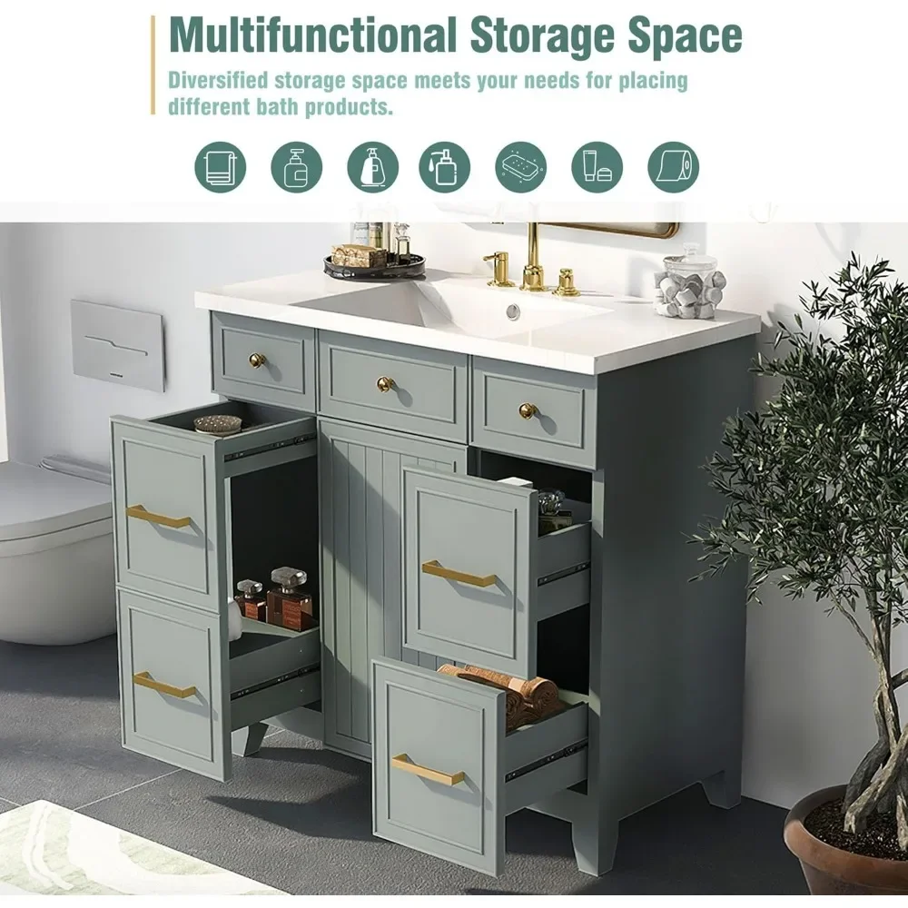 Bathroom Vanity with Sink, Modern with 3 Drawers & Cabinet, Solid Wood Bathroom Cabinet Undermount Basin