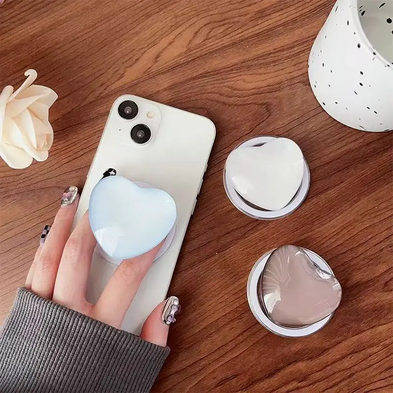 Solid Color Heart Pop Socket Phone Grip & Expandable Kickstand