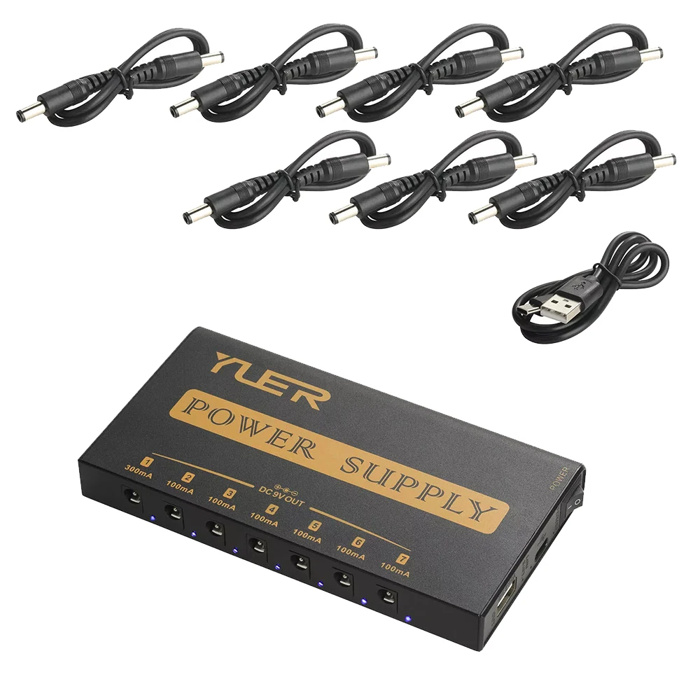 

Yuer PR-02 блок питания с педалью для гитары, 7 изолированных выходов, 9 В, 100/мА, портативный внешний аккумулятор, перезаряжаемая Мобильная мощность