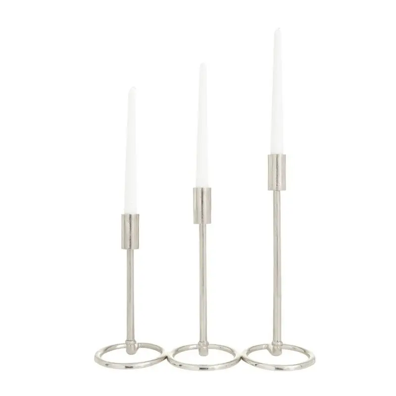 

Silver Set of 3 Aluminum Tapered Candle Holder with Ring Bases