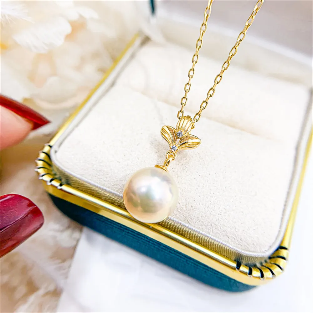 

DIY Pearl Accessories S925 Sterling Silver Pendant Empty Holder K Gold Jade Necklace Pendant with 8-12mm Round Oval Bar